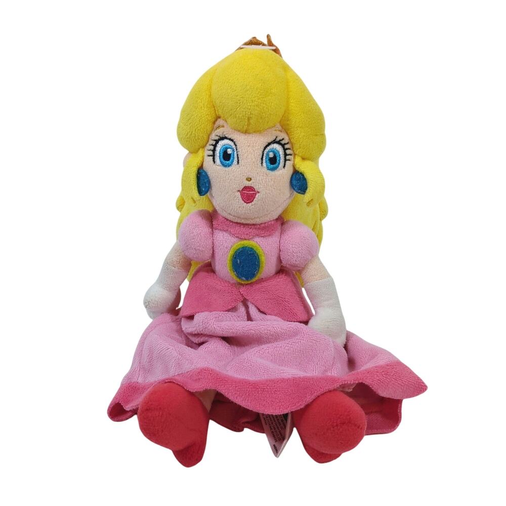 Super Mario Princess Peach 10" Plush Stuffed Doll 2017 San-Ei Crown Pink Dress